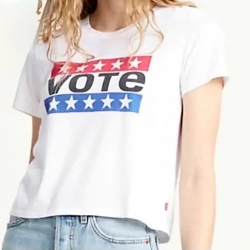Levi’s Vote White Graphic Tee with Red and Blue Accents